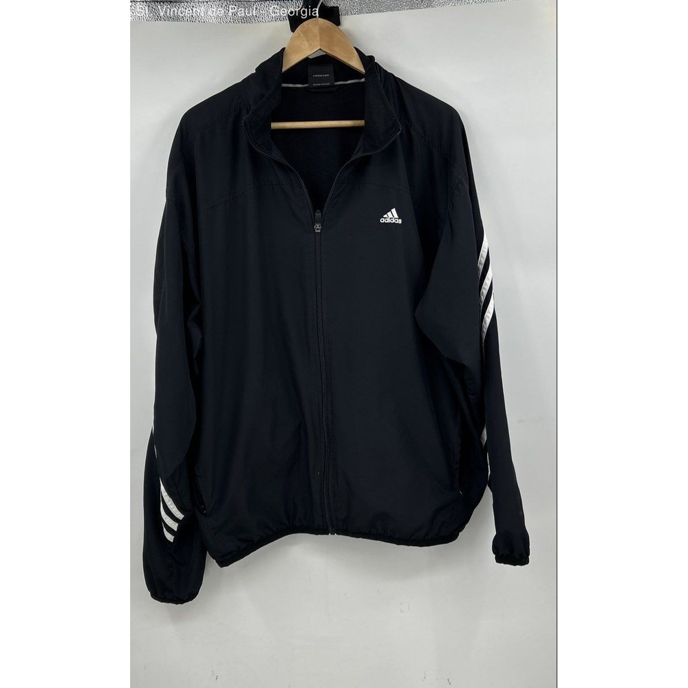 adidas‎ Black Oversized Y2K Full Zip 3 Stipe Track Jacket Windbreaker XL Grunge